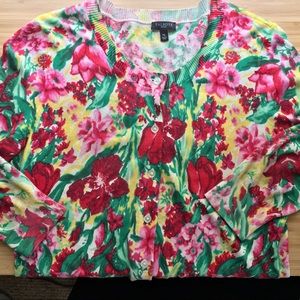 Talbots Floral Button Cardigan 3/4 sleeve Petite M